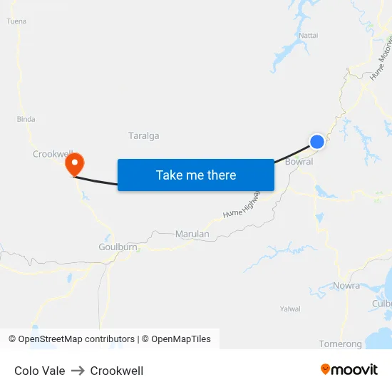 Colo Vale to Crookwell map