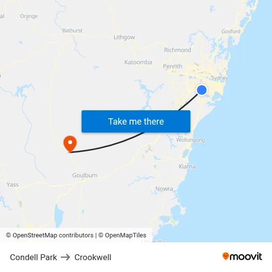 Condell Park to Crookwell map