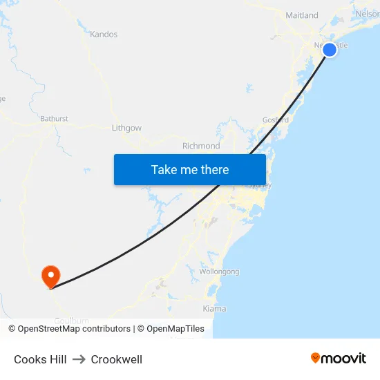 Cooks Hill to Crookwell map