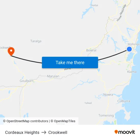 Cordeaux Heights to Crookwell map