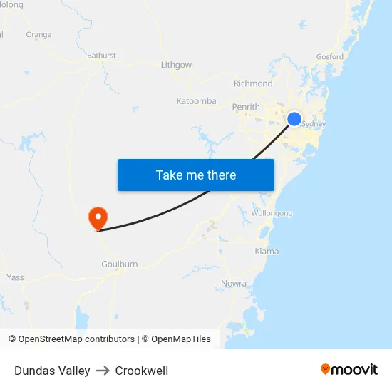 Dundas Valley to Crookwell map
