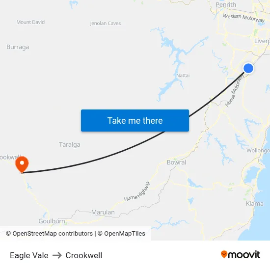 Eagle Vale to Crookwell map