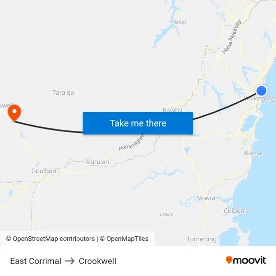 East Corrimal to Crookwell map