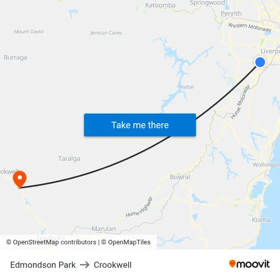 Edmondson Park to Crookwell map