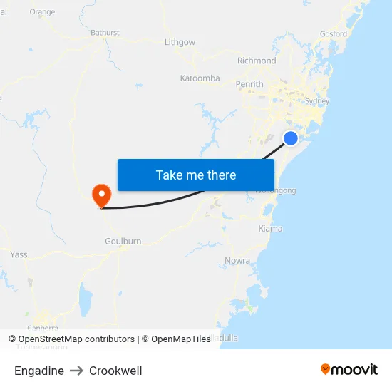 Engadine to Crookwell map