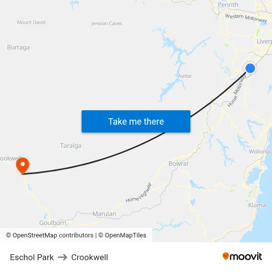 Eschol Park to Crookwell map