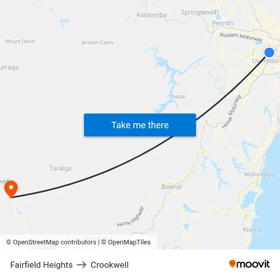 Fairfield Heights to Crookwell map