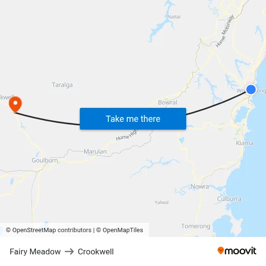 Fairy Meadow to Crookwell map