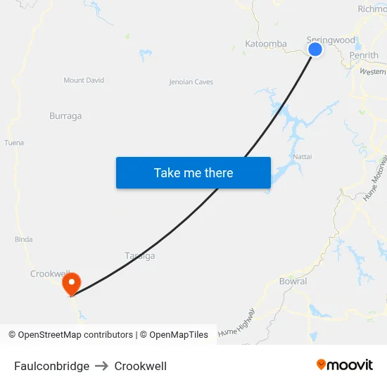 Faulconbridge to Crookwell map