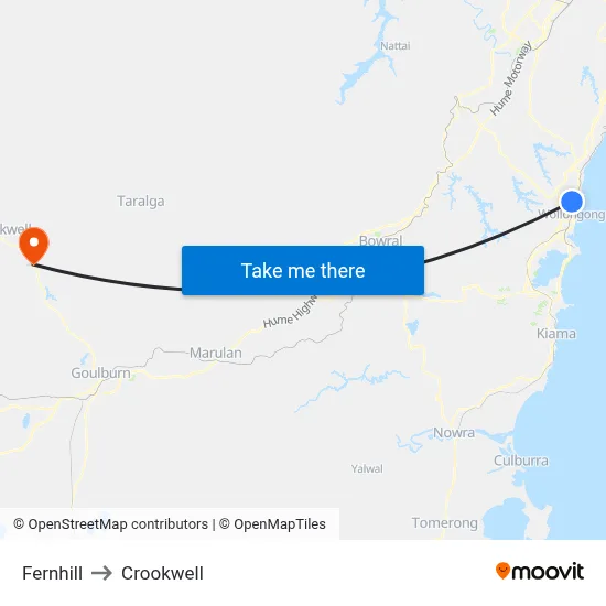 Fernhill to Crookwell map
