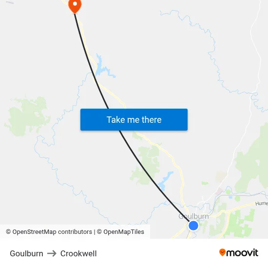 Goulburn to Crookwell map