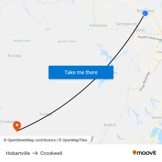 Hobartville to Crookwell map