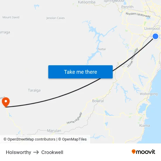 Holsworthy to Crookwell map