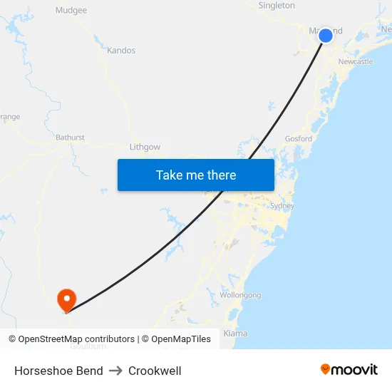 Horseshoe Bend to Crookwell map