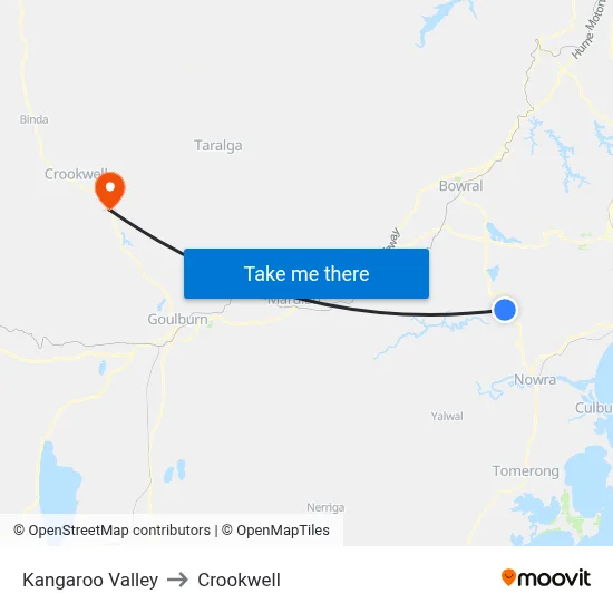 Kangaroo Valley to Crookwell map