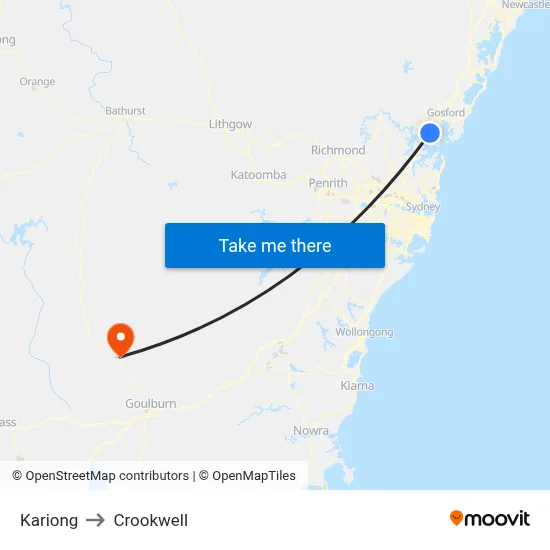 Kariong to Crookwell map