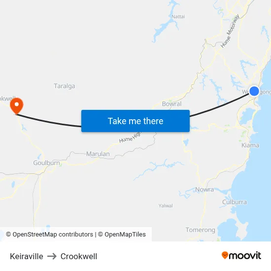 Keiraville to Crookwell map