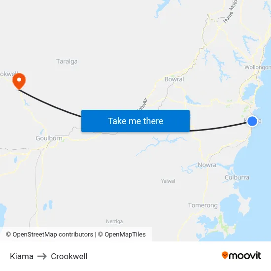 Kiama to Crookwell map