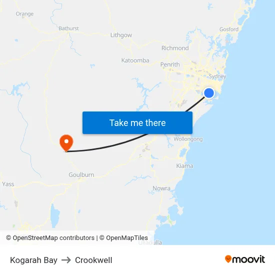 Kogarah Bay to Crookwell map