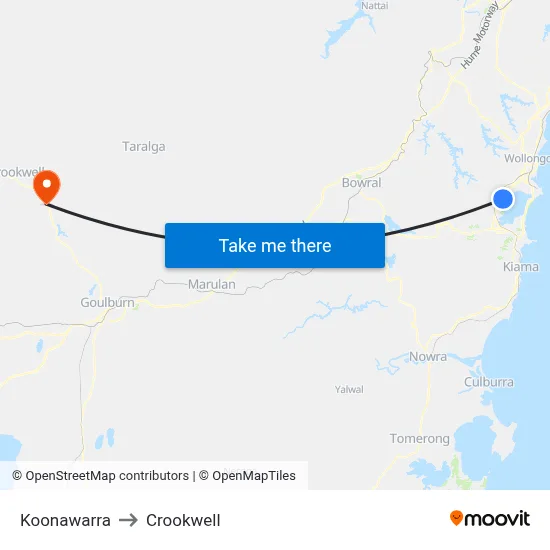 Koonawarra to Crookwell map