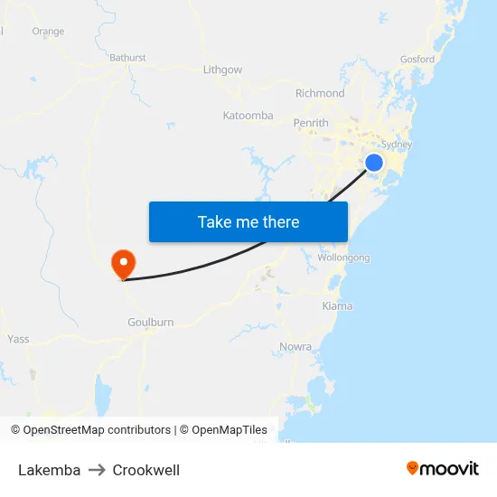 Lakemba to Crookwell map