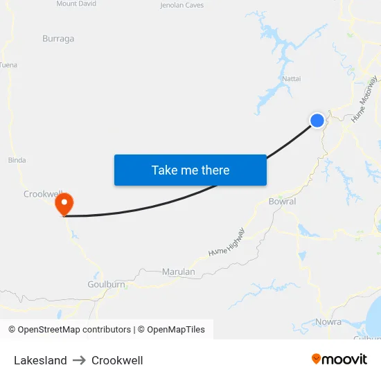 Lakesland to Crookwell map