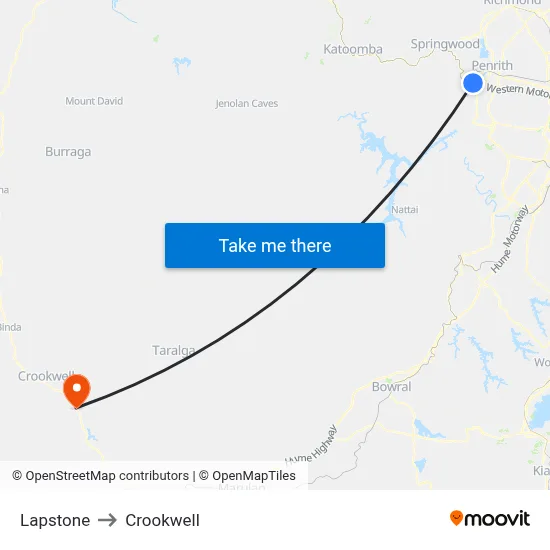 Lapstone to Crookwell map
