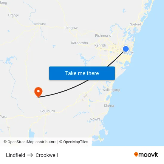 Lindfield to Crookwell map