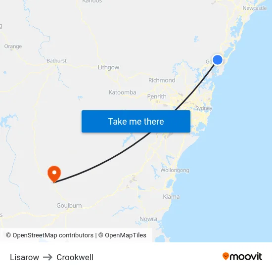 Lisarow to Crookwell map