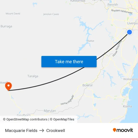 Macquarie Fields to Crookwell map