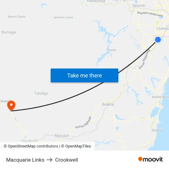 Macquarie Links to Crookwell map