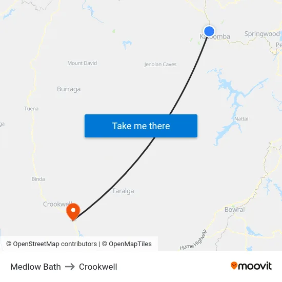 Medlow Bath to Crookwell map