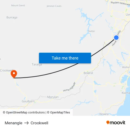Menangle to Crookwell map