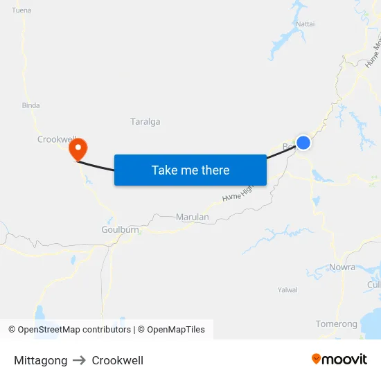 Mittagong to Crookwell map