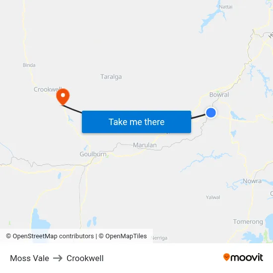 Moss Vale to Crookwell map