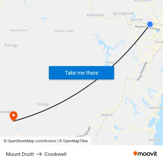 Mount Druitt to Crookwell map