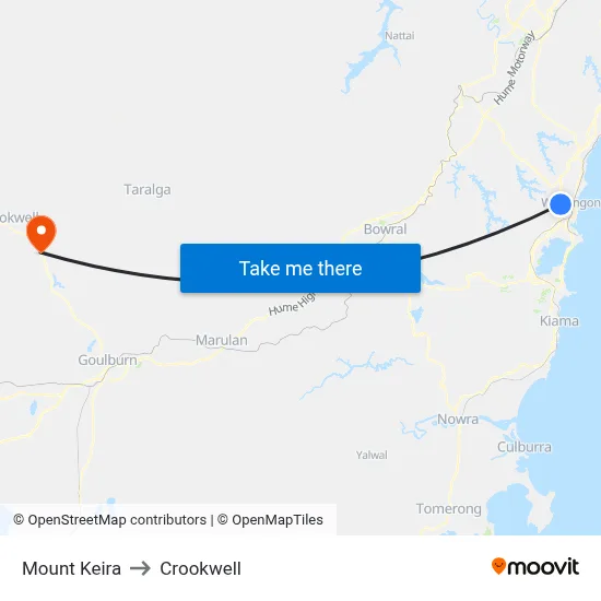 Mount Keira to Crookwell map