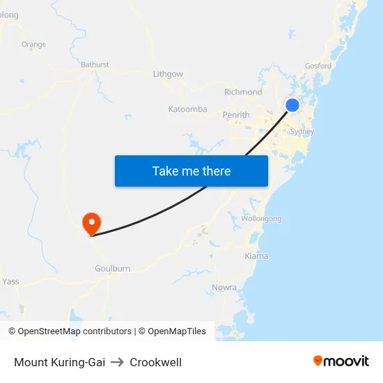 Mount Kuring-Gai to Crookwell map