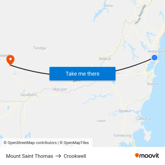 Mount Saint Thomas to Crookwell map
