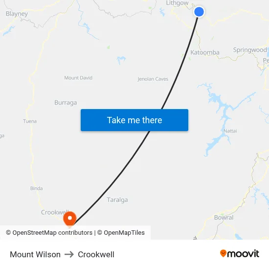 Mount Wilson to Crookwell map