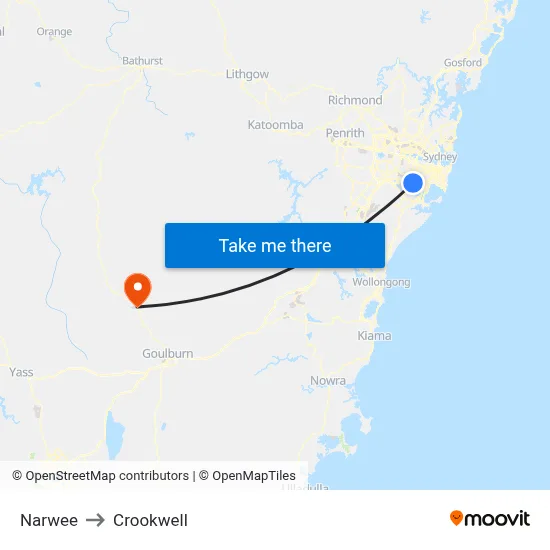 Narwee to Crookwell map