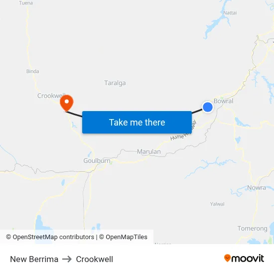 New Berrima to Crookwell map