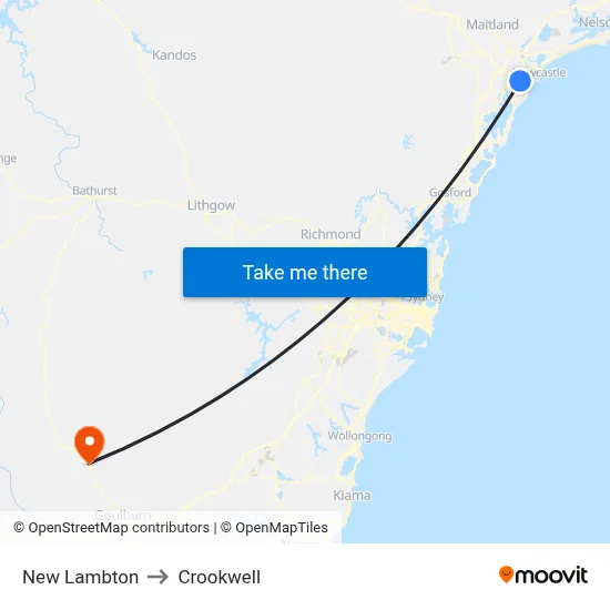 New Lambton to Crookwell map