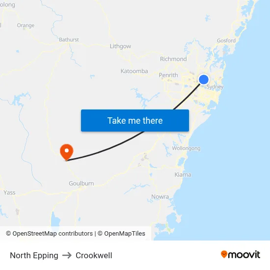 North Epping to Crookwell map