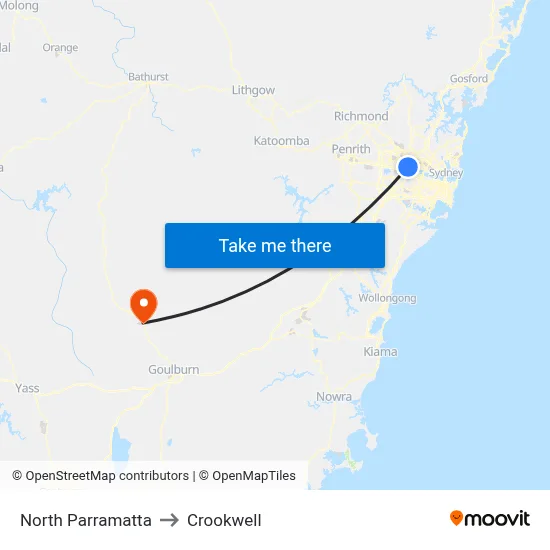 North Parramatta to Crookwell map