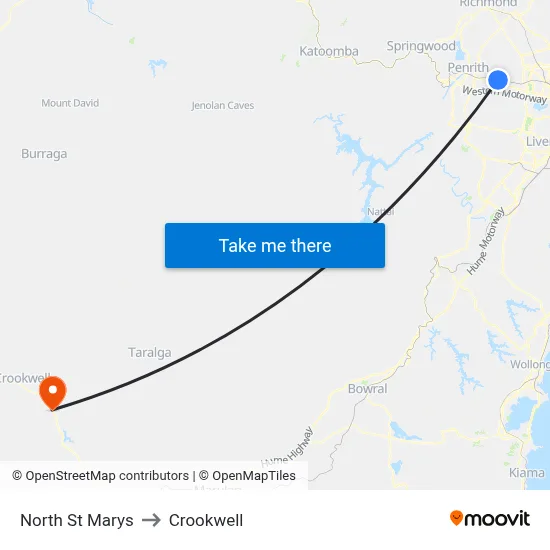 North St Marys to Crookwell map