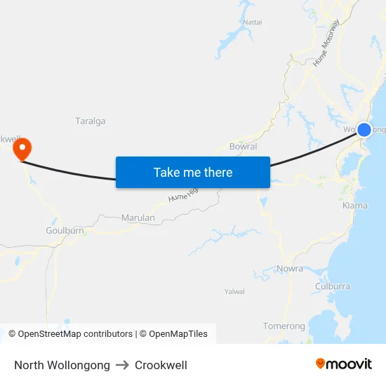 North Wollongong to Crookwell map