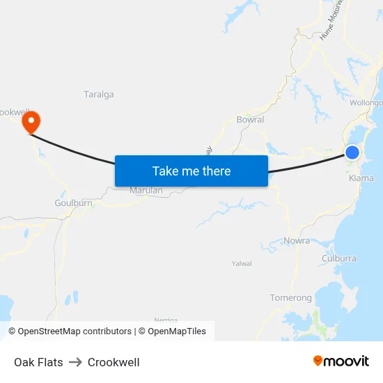 Oak Flats to Crookwell map