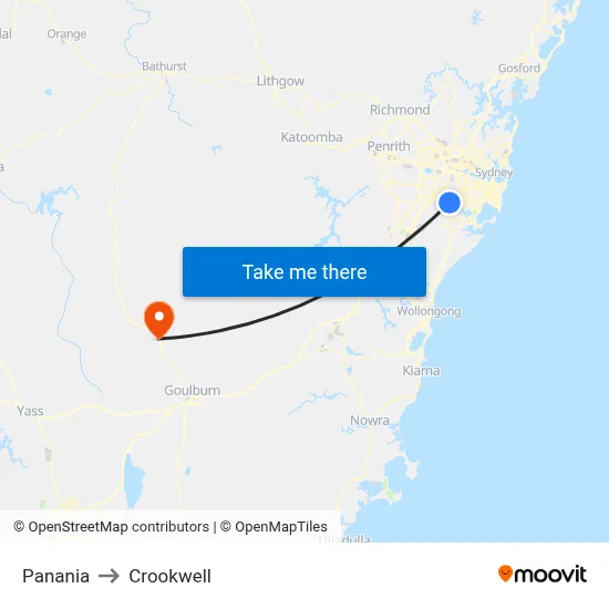 Panania to Crookwell map