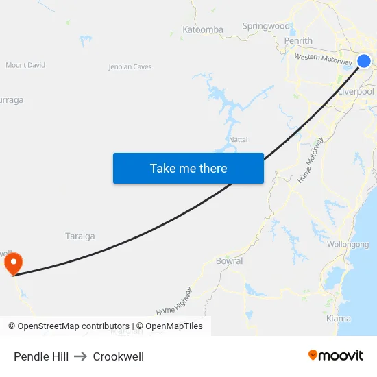 Pendle Hill to Crookwell map